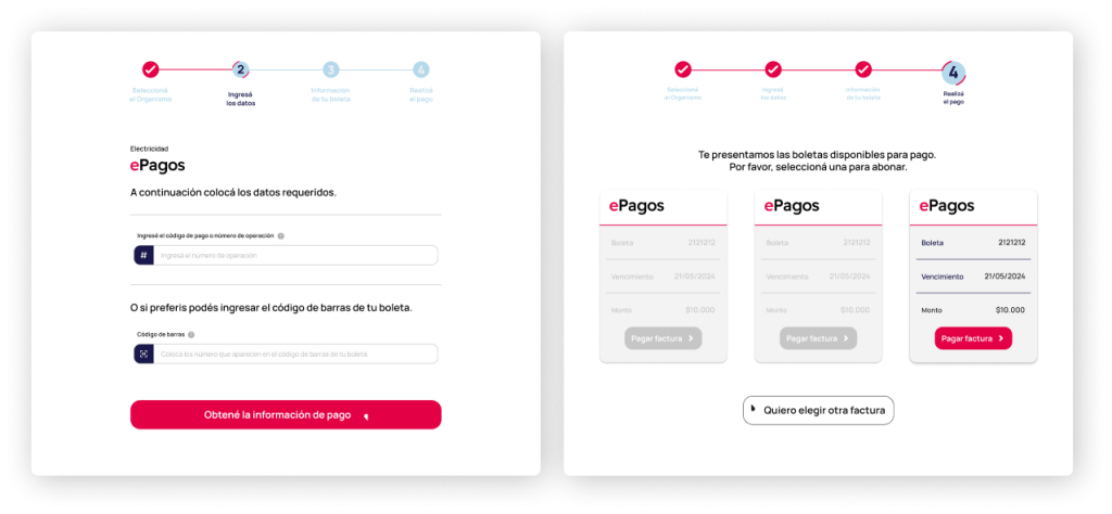 Pantalla del proyecto ePagos Wizard diseñada para simplificar y guiar a los usuarios durante el proceso de pago digital mediante una experiencia paso a paso.
