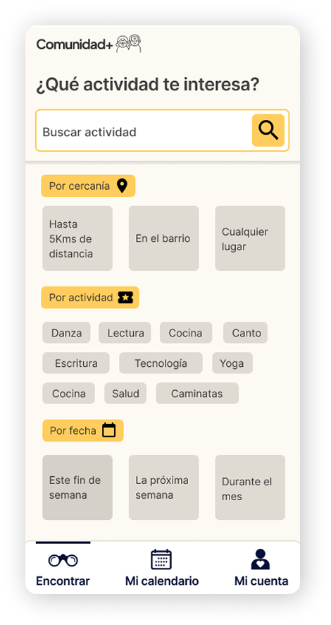 Pantalla conceptual del proyecto Club+Simple desarrollada a partir de investigación de usuarios para mejorar la experiencia digital y el acceso a información relevante.